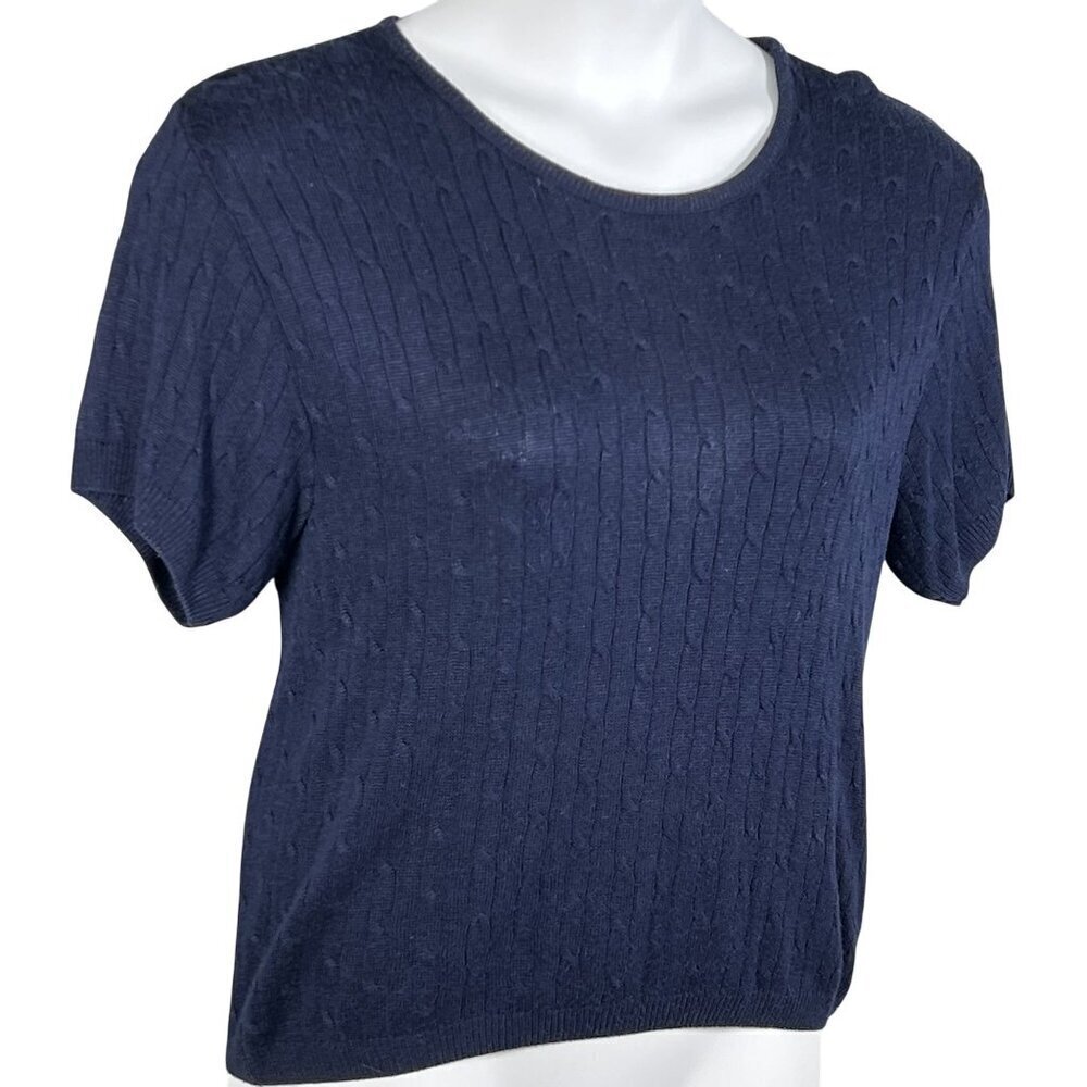 Pendleton Womens M Silk Blend Navy Cable Knit Sweater Top Quiet Luxury Timeless - Picture 4 of 11